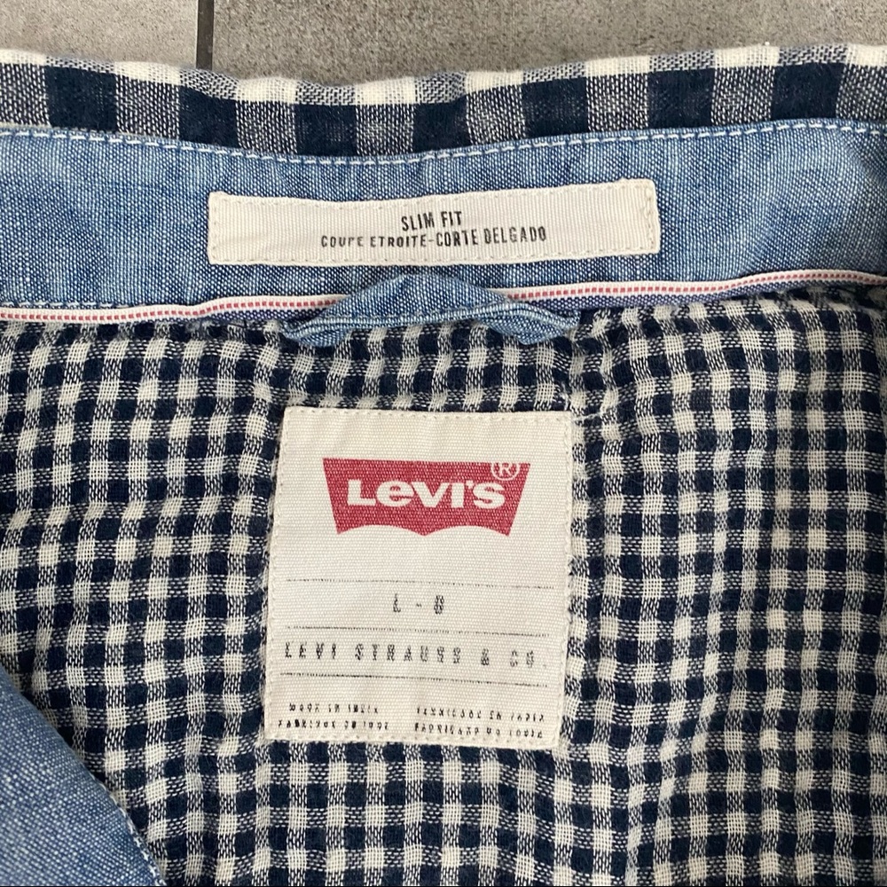 Levi’s blue gingham slim fit button down shirt L - Picture 4 of 4
